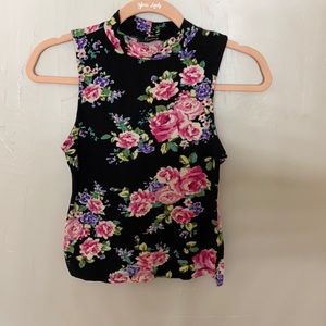 Size small black top with pink flowers